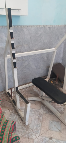 Combo Rack De Sentadillas+banco Plano+ Barra+pesas Discos (Usado)