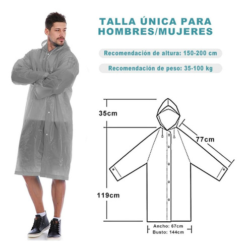 2pcz Capa Impermeable Portatil Para Lluvia Tipo Gabardina Gris Universal