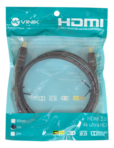 Cabo Hdmi 2.0 4k Ultra Hd 3d Conexão Ethernet 1 Metro H20-1