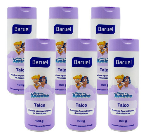 Kit 6 Talco Turma Da Xuxinha Infantil Previne Assaduras 100g