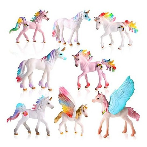 8 Piezas Unicornio Juego De Figura Juguetes Unicornio 9px9v