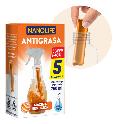 Nanolife Antigrasa - Recarga 600 Ml - 5 Unidades