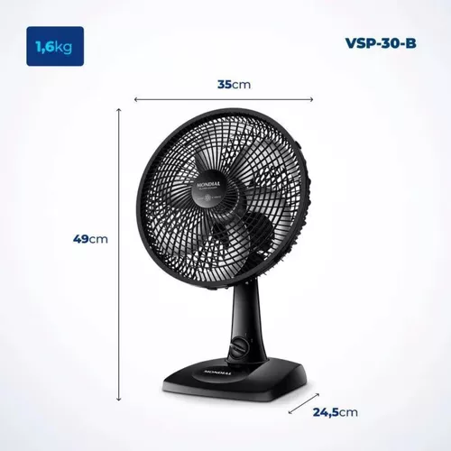 Ventilador De Mesa Super Powe Vsp-30-b 30cm 6 Pás Mondial Cor da estrutura  Preto Cor das pás Prata 220V