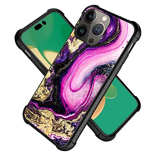 iPhone 14 Pro Max Case,pink Golden Caso De Diseño De Mármol
