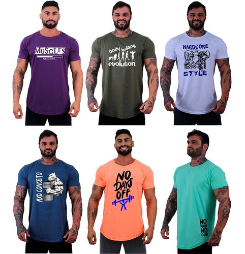 Kit 6 Camiseta Longline Oversized Academia Musculação Skull