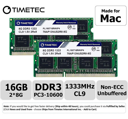 Memoria Ram 16gb Kit(2x8gb) Ddr3 1333mhz Pc3-10600 Apple