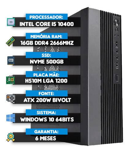 Pc Computador Micro Cpu Intel I5, Nvme 500gb, 16gb Ram, Slim