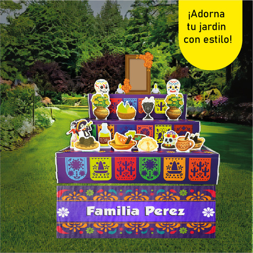 Altar Día De Muertos Ofrenda Con Figuras Color Morado