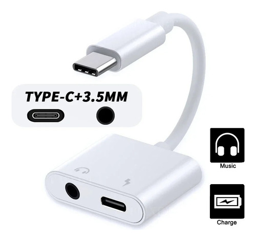 Adaptador Tipo C A 3.5 Mm - Carga Rapida Y Datos (f) Blanco