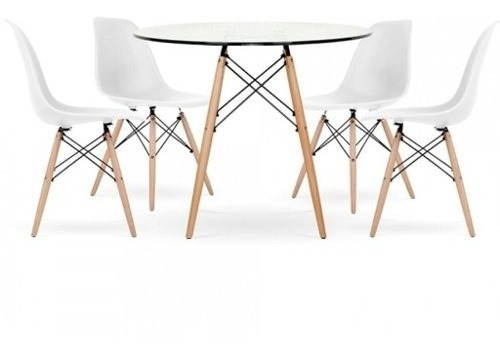 Mesa Eames Redonda Vidrio Templado 100 Cm + 4 Sillas Eames 