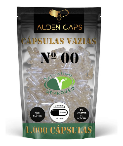 1.000 Cápsulas Vegetais Veganas Transparentes Nº 00 (1000mg) Cor Incolor