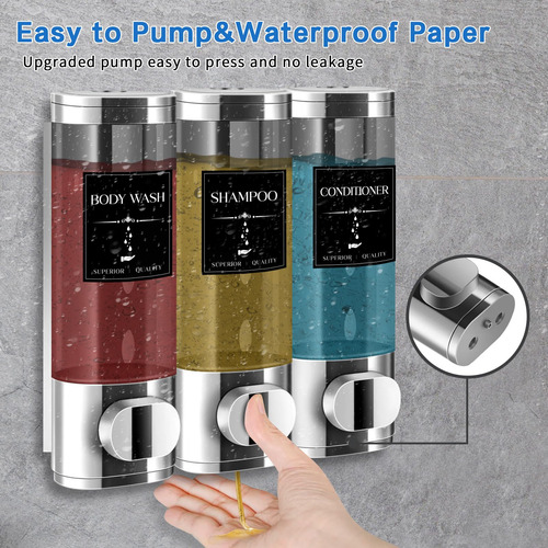 Dispensador De Champú 3 Cámaras Sin Taladro Plateado Plata