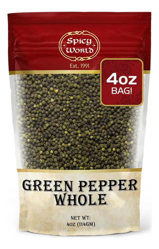 Spicy World Granos De Pimienta Verde Enteros, Bolsa De 4 Onz