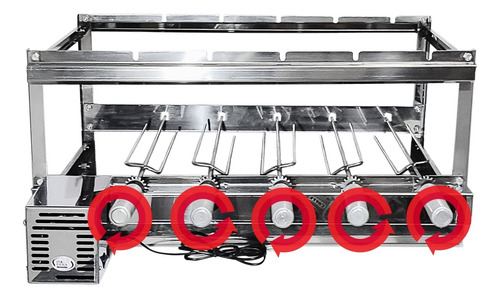 Churrasqueira Grill Giratória Com 5 Espetos Rotativos Inox