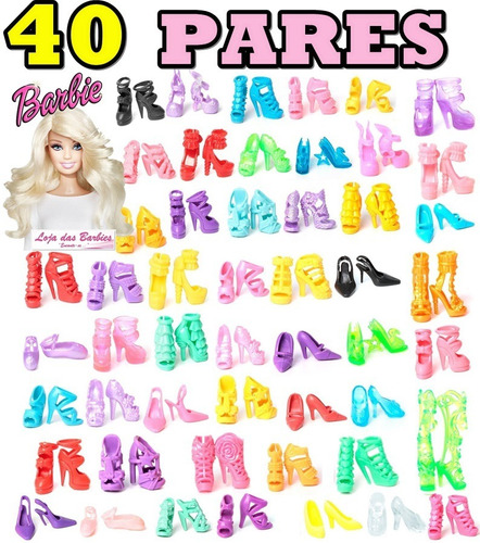 Kit 40 Pares Sapatos P/ Boneca Barbie Sapatinhos Diferentes