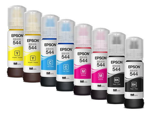 Kit 08 Refis De Tinta Epson T544 L3110 L3250 L3150 - B Y C M