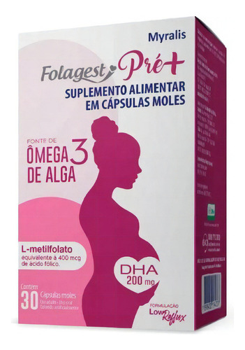 Folagest Pré + Ômega 3 De Algas - 30 Cápsulas Sabor Sem Sabor