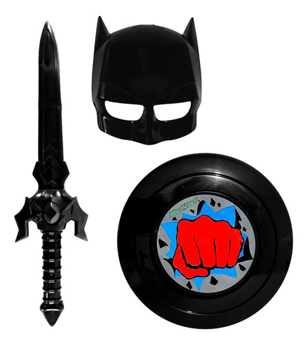 Kit 3 Em 1 Batma Espada Máscara E Escudo Infantil Brinquedo