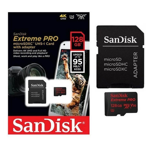 Imagen 1 de 4 de Memoria Microsd Sandisk 128gb Extreme 4k Uhd 95mb/s Original