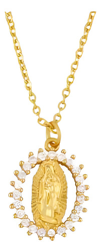 Collar Cadena Virgen Guadalupe Acero Inoxidable Chapada Oro Blanco