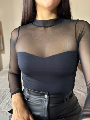 Body Mujer Microfibra Elastizada Microtul Sexy Casual Fiesta Negro Liso 5
