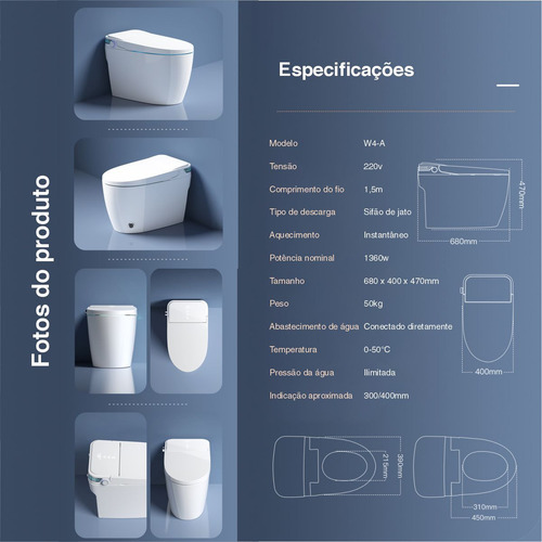 Vaso Sanitário Inteligente Luxo Smart Toilet Bacia Sanitária Cor Branco