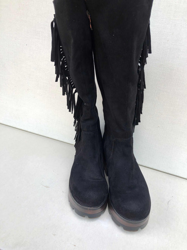 Botas Alta Con Flecos A Los Lados, Color Negro, Talla 37