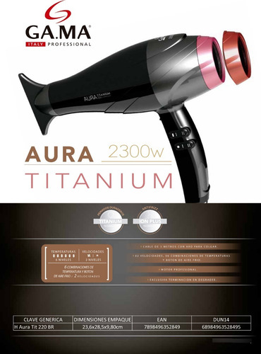 Imagen 7 de 8 de Secador De Pelo Gama Aura Titanium Ion 2300w Profesional