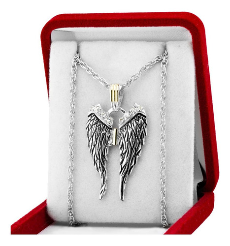 Conjunto Cadena Y Dije Alas Plata Y Oro Con Piedras Ángel Color Plateado