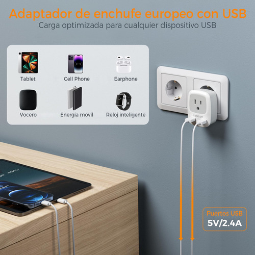 A Carregador De Viagem Europeu Tipo C 3 Em 1, 2 Portas Usb,