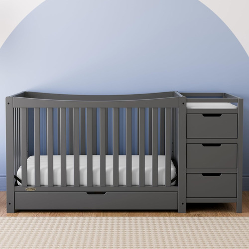 Remi - Cuna Convertible 4 En 1 Y Cambiador Con Cajón (gris)