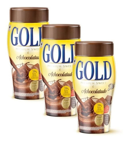 Kit 3 Achocolatado Diet Gold Vitaminado Premium Sem Açúcar