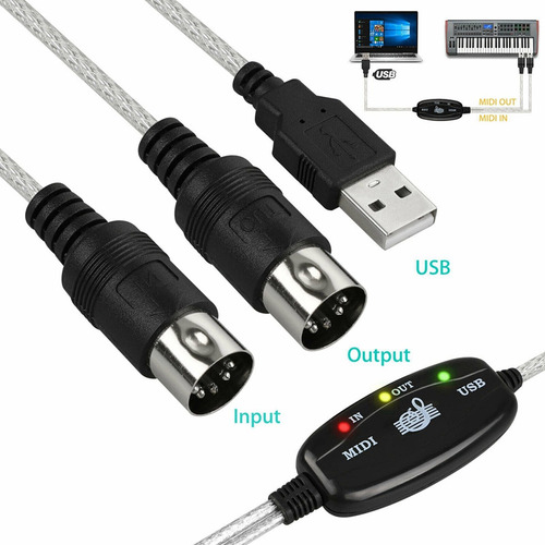 2 Conectores De Cable Midi A Usb Para Pc A Sintetizador M