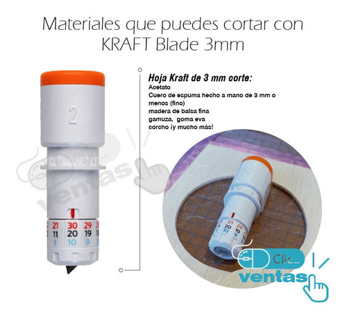 Imagen 4 de 8 de Cuchilla Kraft 3mm. Corte Profundo Cameo 4 Ploter