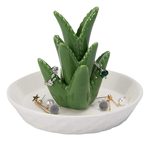 Home Smile Soporte De Cerámica Para Anillos De Aloe Con Plat