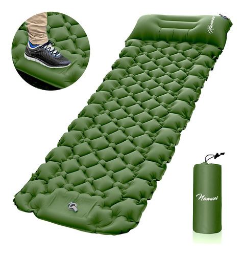 Nanwei Colchoneta Acampar Ultraligera Portátil Con Almohada Color Verde