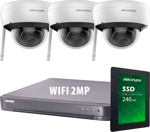 Kit Seguridad  Ip Hikvision Dvr 4ch+ 3 Camaras Wifi 2mp +1tb