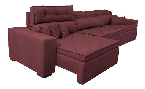 Sofá Retrátil e Reclinável 3,52m Austin com Molas no Assento Suede Velusoft Vinho Cama inBox