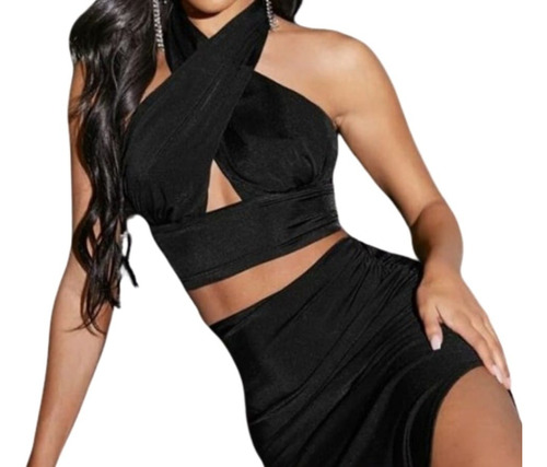 Crop Top Cuello Halter Cruzado Escote Espalda Mujer 2306