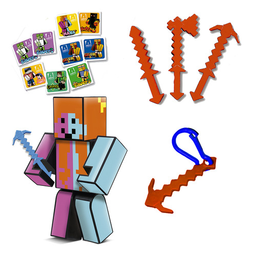 Boneca Game Skin Mana Craft 15cm Espada + Machado + Picareta