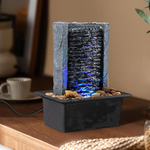 Fuente De Mesa Cascada Rockera Con Luces Led Para Interior