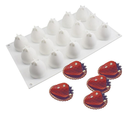 Molde De Silicona For Hornear Con Forma De Fresa, 15 Cavida