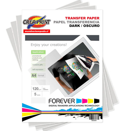 Papel Transfer Telas Oscuras A4 Inkjet X 5 Hojas