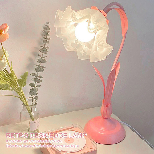 Lámpara De Mesa Retro Con Forma De Flor, Luz Nocturna Led
