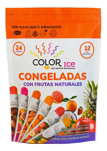 Congeladas De Frutas Naturales Color Ice 24 Piezas De 44 Ml Sin Azúcar
