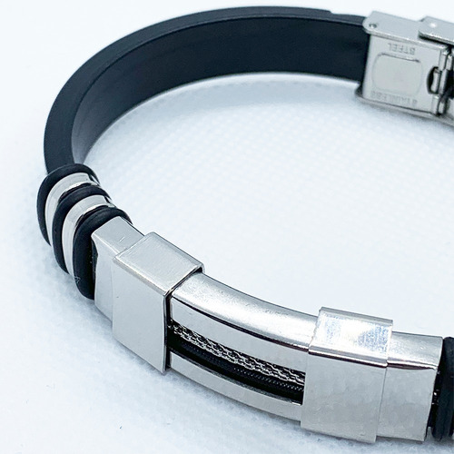Pulseras Hombre Acero Inoxidable Ajustable Negro / Plata