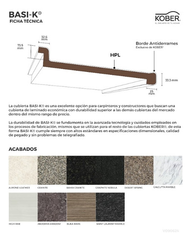 Cubierta De Cocina Kober 4550-01 Granite 3.60 M * 64.5 Cm