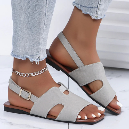 Sandalias Planas De Verano Con Punta Cuadrada De Color Liso