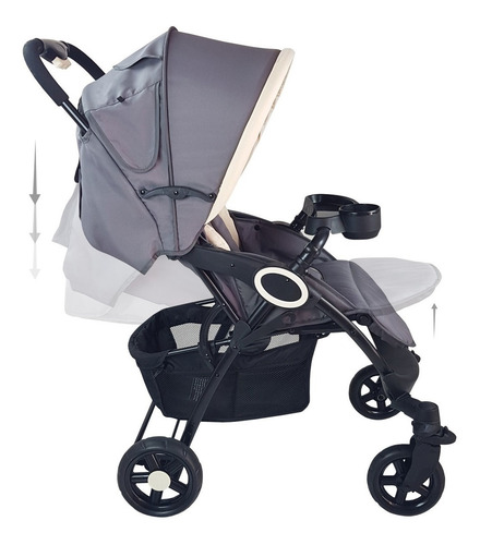 Coche Bebe De Paseo, Plegado Una Mano, Per Bambini, Victoria Color Gris Y Marfil, Chasis Negro