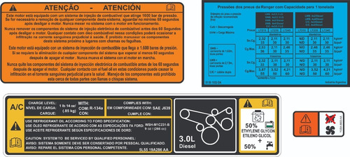 Adesivos Advertencia Cofre Motor Ford Ranger 2009